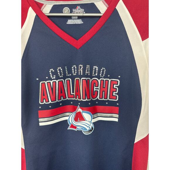 Majestic Avalanche Jersey Women’s Medium Red V-Neck Rhinestone NHL Shirt - Picture 3 of 6